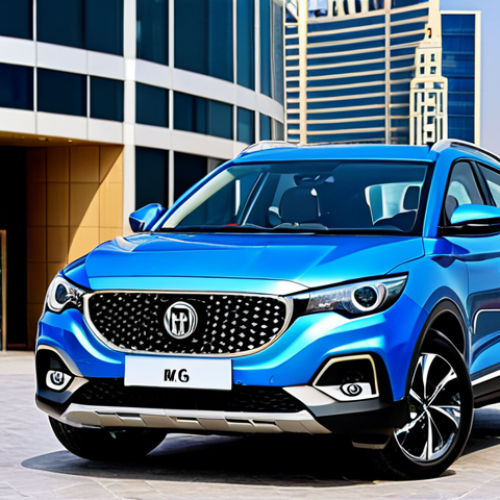MG ZS EV - Luxury & Technology Focus**

"A stylish MG ZS EV parked in front of a modern shopping mall in Dubai, UAE. The car is metallic blue, showcasing its sleek design and panoramic sunroof. Focus on the interior details visible through the windows – luxurious leather seats and a large infotainment screen. Capture the vibrant city atmosphere in the background, with Burj Khalifa subtly visible. Safe for work, appropriate content, fully clothed, professional, family-friendly, perfect anatomy, natural proportions, professional photography, high quality."

**