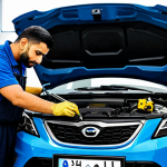 **

"A professional mechanic, fully clothed in appropriate attire, examining the engine of a Tata Altroz in a clean, well-lit garage in Dubai.  Emphasis on the oil dipstick.  Background includes common garage tools and supplies.  Safe for work, appropriate content, professional, perfect anatomy, correct proportions, well-formed hands, proper finger count, natural body proportions, modest. The Arabic text 'تغيير الزيت' (oil change) is subtly visible on a nearby sign. High quality, professional photography."

**