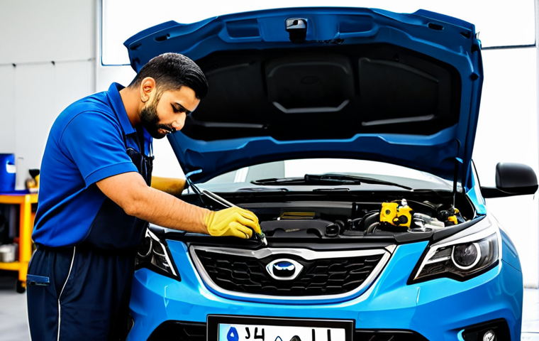 **

"A professional mechanic, fully clothed in appropriate attire, examining the engine of a Tata Altroz in a clean, well-lit garage in Dubai.  Emphasis on the oil dipstick.  Background includes common garage tools and supplies.  Safe for work, appropriate content, professional, perfect anatomy, correct proportions, well-formed hands, proper finger count, natural body proportions, modest. The Arabic text 'تغيير الزيت' (oil change) is subtly visible on a nearby sign. High quality, professional photography."

**