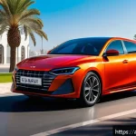 타타 알트로즈와 도요타 야리스 비교 - A sleek, modern hatchback car with sharp, angular lines and a large front grille featuring LED headl...